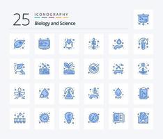biologia 25 pacote de ícones de cor azul, incluindo gmo. hidrogênio. flor. Fórmula. raiz vetor