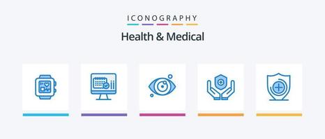 saúde e pacote de ícones azuis 5 médicos, incluindo . cuidados de saúde. olho. médico. escudo. design de ícones criativos vetor