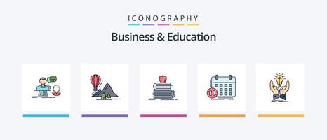 a linha de negócios e educação preencheu o pacote de 5 ícones, incluindo a contratação. retomar. proteger. universidade. Educação. design de ícones criativos vetor