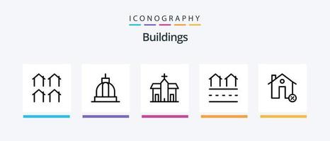 Pacote de ícones da linha 5 de edifícios, incluindo casa. arquitetura. lar. propriedade. bandeira. design de ícones criativos vetor