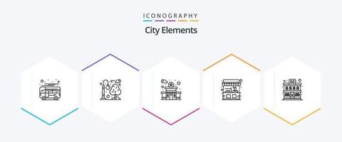 elementos da cidade pacote de ícones de 25 linhas, incluindo construção. rua. lazer. ficar. Comida vetor