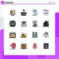 16 interface do usuário pacote de linhas preenchidas com cores planas de sinais e símbolos modernos de gráfico de estimativa de dados estatísticos, elementos de design de vetores criativos editáveis e responsivos