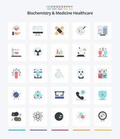 bioquímica criativa e saúde médica 25 pacote de ícones planos, como médico. prato. ajuda. petri. médico vetor