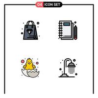 conjunto de 4 sinais de símbolos de ícones de interface do usuário modernos para compras de artigos de papelaria de jotter de frango feliz bebê elementos de design de vetores editáveis