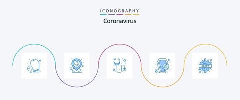 pacote de ícones azul coronavírus 5 incluindo aviso. crânio. cuidados de saúde. infecção. coronavírus vetor