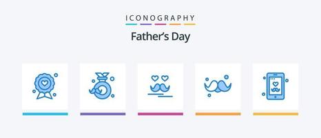 pacote de ícones do dia dos pais azul 5, incluindo celular. pai. bigode. Papai. Dia dos Pais. design de ícones criativos vetor