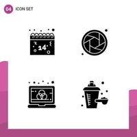 4 ícones criativos sinais modernos e símbolos de calendário laptop dia dos namorados elementos de design de vetor editável aditivo aditivo