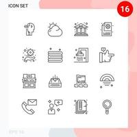 conjunto de 16 sinais de símbolos de ícones de interface do usuário modernos para configuração de gerenciamento de engrenagem bancária elementos de design de vetores editáveis criativos