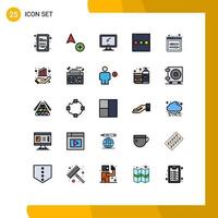 grupo de 25 sinais e símbolos de cores planas de linha preenchida para dispositivo de design de interface de usuário de dados menu de controles deslizantes de interface do usuário editáveis elementos de design vetorial vetor