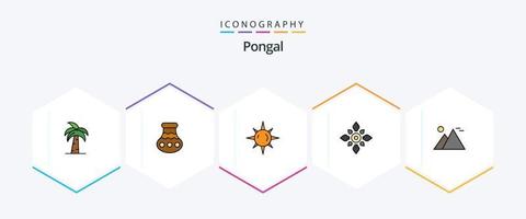 pacote de ícones pongal 25 com linha preenchida, incluindo decoração. comemoro. areia. claro. Sol vetor