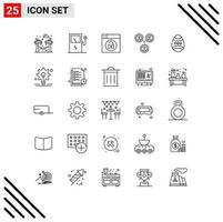 pacote de linha de 25 símbolos universais de decoração de bloqueio de páscoa de bulbo elementos de design de vetores sociais editáveis