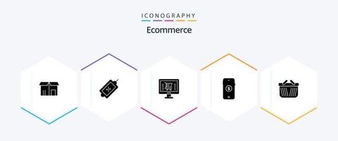 pacote de ícones de 25 glifos de comércio eletrônico, incluindo carrinho. on-line. on-line. Shopping. comércio eletrônico vetor