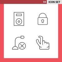 conjunto de pictogramas de 4 cores planas de linhas preenchidas simples de dispositivos de tecnologia de computadores, dispositivos de segurança, elementos de design de vetores editáveis