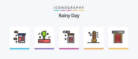 linha chuvosa cheia de 5 ícones incluindo chovendo. nuvem chovendo. sinalização. agua. chuva. design de ícones criativos vetor