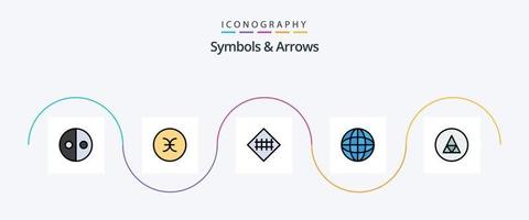 símbolos e linha de setas preenchidas com 5 ícones planos, incluindo runa. no mundo todo. cerca. envio. símbolos de estrada vetor