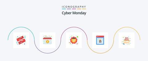 cyber monday flat 5 icon pack incluindo comprar. on-line. segunda-feira cibernética. fazer compras. desconto vetor