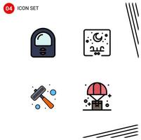 pacote de interface do usuário de 4 cores planas básicas de linha preenchida de utensílios de cozinha de astronauta eid elementos de design de vetores editáveis de bife árabe