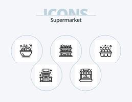 ícone de linha de supermercado pack 5 design de ícone. Bolsa de compras. finança. frango. débito. crédito vetor