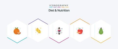 dieta e nutrição 25 pacote de ícones planos, incluindo dieta saudável. vegetal. nutrição. saúde. maçã vetor