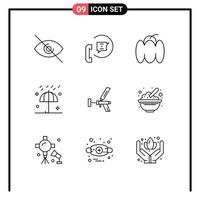 conjunto de 9 sinais de símbolos de ícones de interface do usuário modernos para sino de guarda-chuva de arma de espuma ação de graças outono elementos de design de vetores editáveis