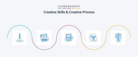 habilidades criativas e pacote de ícones azul 5 do processo criativo, incluindo alinhamento. Saldo. papel. arquivos. venda vetor
