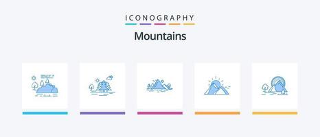 pacote de ícones de 5 montanhas azuis, incluindo paisagem. árvore. panorama. montanha. colina. design de ícones criativos vetor