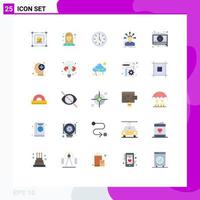conjunto de pictogramas de 25 cores planas simples de transição de mensagem, estrutura de móveis, diferença, elementos de design de vetores editáveis