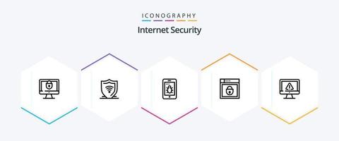 pacote de ícones de 25 linhas de segurança na Internet, incluindo dados. Móvel. segurança da web. senha vetor