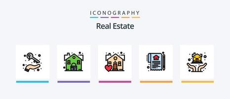 a linha imobiliária preencheu o pacote de 5 ícones, incluindo o projeto. real. crescente. Estado. fortuna. design de ícones criativos vetor