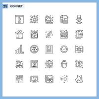 25 ícones criativos sinais e símbolos modernos de entrega de bigode movember limpando elementos de design de vetores editáveis secos