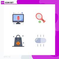 conjunto moderno de pictograma de 4 ícones planos de bug bag segurança tênis compras elementos de design de vetores editáveis