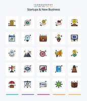 startups criativas e novos pacotes de ícones preenchidos com 25 linhas de negócios, como vencedor. realização. Forma de pagamento. marketing. gráfico vetor