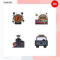 4 interface de usuário pacote de cores planas de linha cheia de sinais e símbolos modernos de localização de capacete estação ferroviária carro de trem editável elementos de design vetorial vetor