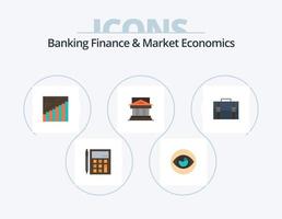 finanças bancárias e economia de mercado plana ícone pack 5 design de ícone. banco. apresentação. olho. análise. gráfico vetor