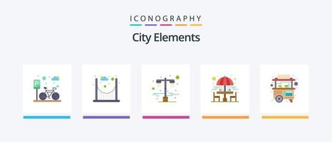 elementos da cidade flat 5 icon pack incluindo rua. Comida. claro. mesa de estar. bebendo. design de ícones criativos vetor