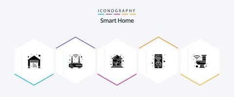 pacote de ícones de 25 glifos para casa inteligente, incluindo banheiro. visualizar. casa ecológica. Wi-fi. Móvel vetor