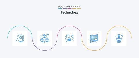 pacote de ícones de tecnologia azul 5, incluindo energia. plantar. nuvem. energia. tv inteligente vetor