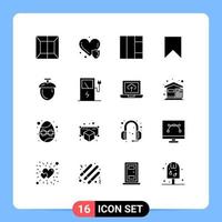 16 glifos sólidos vetoriais temáticos e símbolos editáveis de nozes de carga floresta wireframe salvar elementos de design vetorial editáveis vetor