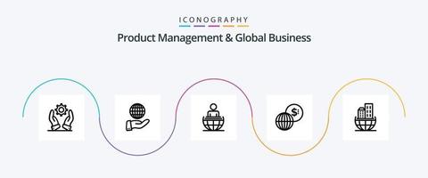 gerenciamento de produtos e pacote de ícones da linha de negócios global 5, incluindo arquitetura. moderno. processo mundial. mercados. o negócio vetor