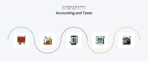 linha de impostos preenchida pacote de ícones plana 5 incluindo folha. Saldo. investimentos. contabilidade. carimbo vetor