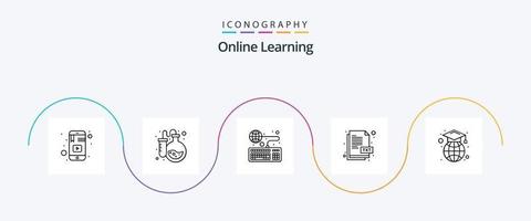 pacote de ícones de linha 5 de aprendizado on-line, incluindo estudo. arquivo txt. teste on-line. TXT. on-line vetor