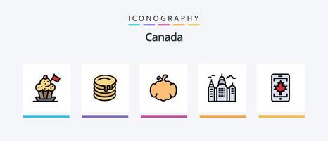A linha do Canadá preencheu o pacote de 5 ícones, incluindo folha. Canadá. chefe de cozinha. lar. bandeira. design de ícones criativos vetor