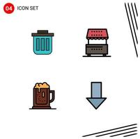 grupo de símbolos de ícone universal de 4 cores planas modernas de linha preenchida de comida de lixo pode refeição de escritório elementos de design de vetores editáveis