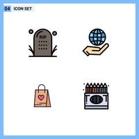 4 ícones criativos, sinais e símbolos modernos de cemitério, compras, grave, globo, presente, elementos de design de vetores editáveis