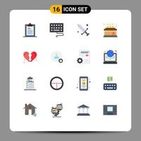 conjunto de 16 sinais de símbolos de ícones de interface do usuário modernos para decoração de bolo de esgrima de presente de coração pacote editável de elementos de design de vetores criativos