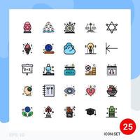 conjunto de cores planas de linha preenchida de interface móvel de 25 pictogramas de decisão de lei, reunindo elementos de design de vetores editáveis de dinheiro de equilíbrio