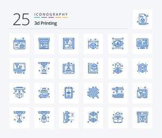 Impressão 3D Pacote de ícones de 25 cores azuis, incluindo 3D. modelo. gadget. engenhoca vetor