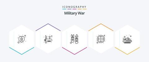 pacote de ícones de 25 linhas de guerra militar, incluindo militar. visão. mísseis. apontar. mirar vetor
