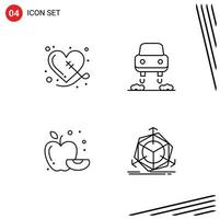 4 ícones criativos sinais modernos e símbolos de frutas quebradas costurando correção futura elementos de design de vetores editáveis