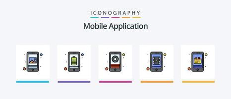 a linha de aplicativos móveis preencheu o pacote de 5 ícones, incluindo o celular. navegação. alarme. localização. aplicativo. design de ícones criativos vetor